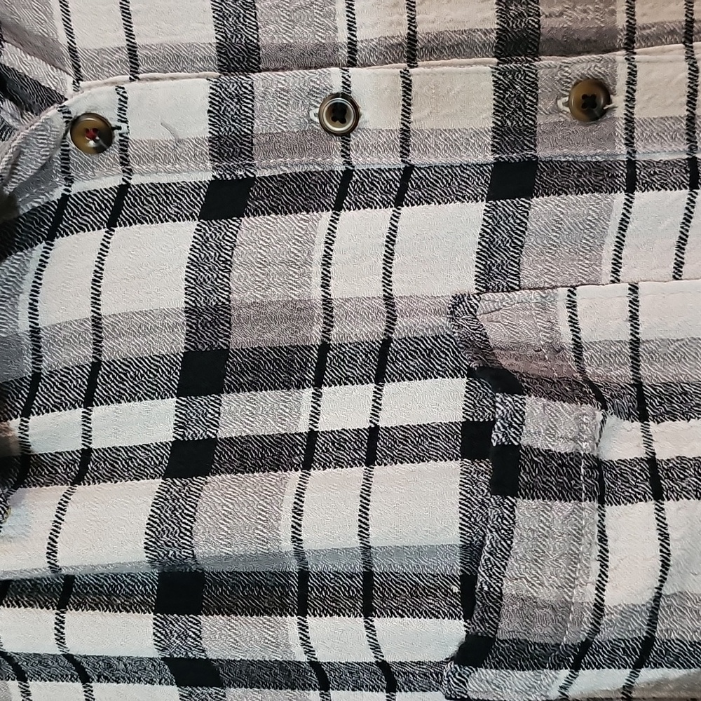 Pilcro x Anthropologie Longline Relaxed Plaid Buttondown Black White Top Medium - Picture 7 of 10